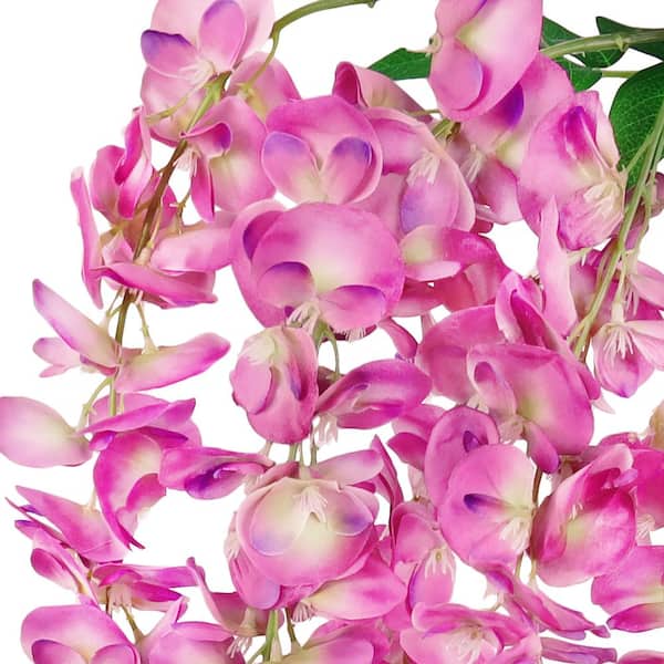 44 in. Fuchsia Artificial Japanese Wisteria Flower Stem Hanging Spray Bush (Set of 3)