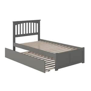 Mission Twin Platform Bed with Flat Panel Foot Board and Twin Size Urban Trundle Bed in Grey