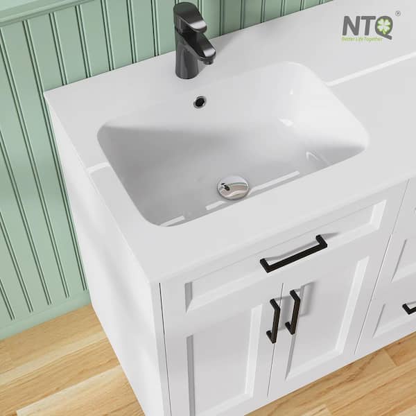 60 in. W x 22 in. D x 34 in.H Double Sink Freestanding Bath Vanity in White Bathroom Vanity Cabinet with White Resin Top
