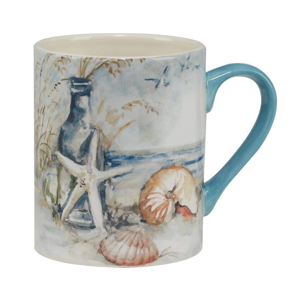 Set of 4 Blue Coastal Ceramic 16oz Mugs
