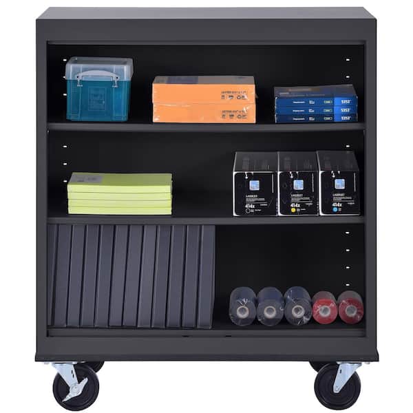 Mobile Bookcase Series 3-Shelf 42 in. Tall Steel Standard Bookcase With Casters in Black (36 in. W x 42 in. H x 18. D)