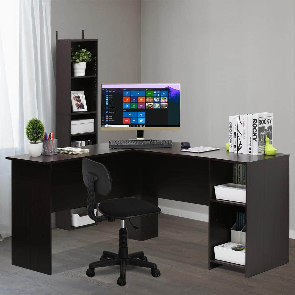 Indo 53.54 in. L-Shaped Dark Espresso Wood Desk L-Shaped Computer Desk with Storage