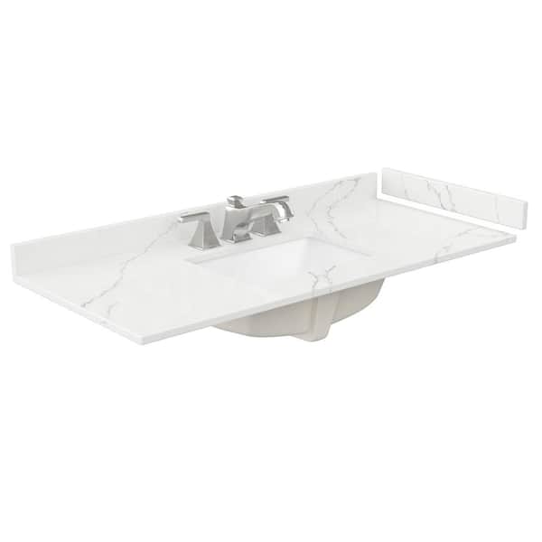 48 in. W x 22 in. D Quartz White Rectangular Single Sink Bathroom Vanity Top in Giotto
