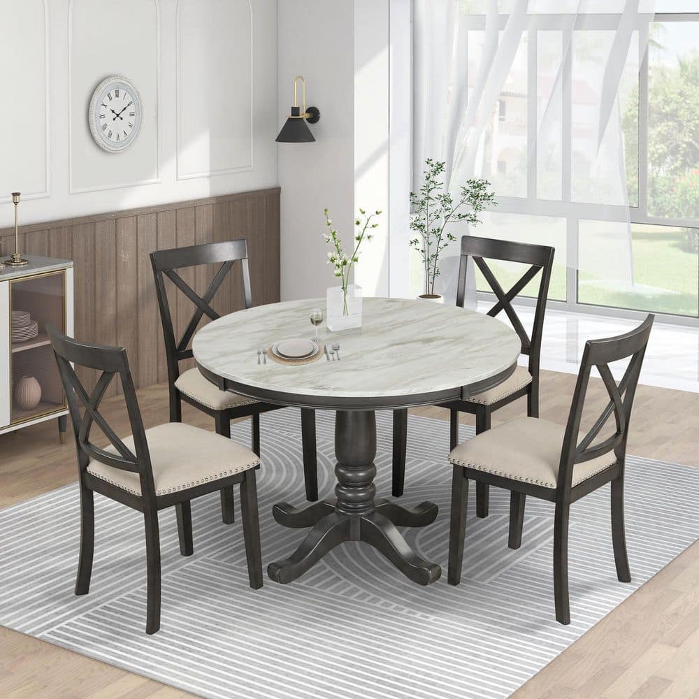 5-Piece Solid Wood Outdoor Conversation Patio Furniture Set with Beige Cushions price history on PriceWatchPro