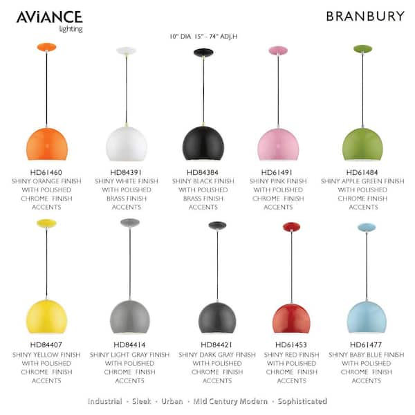 AVIANCE LIGHTING Branbury 1-Light Shiny Dark Gray Globe Pendant