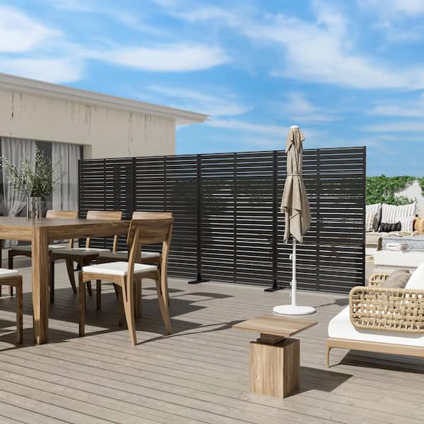 72 in. x 47 in. Black Outdoor Louver Metal Galvanized Privacy Screen Fence Garden Panels