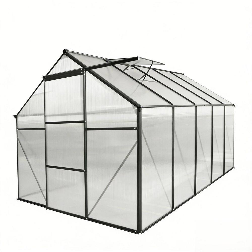 72 in. W x 120 in. D x 77 in. H Polycarbonate Black Walk-in Aluminum Frame Greenhouse with Sliding Door, Galvanized Base price history on PriceWatchPro