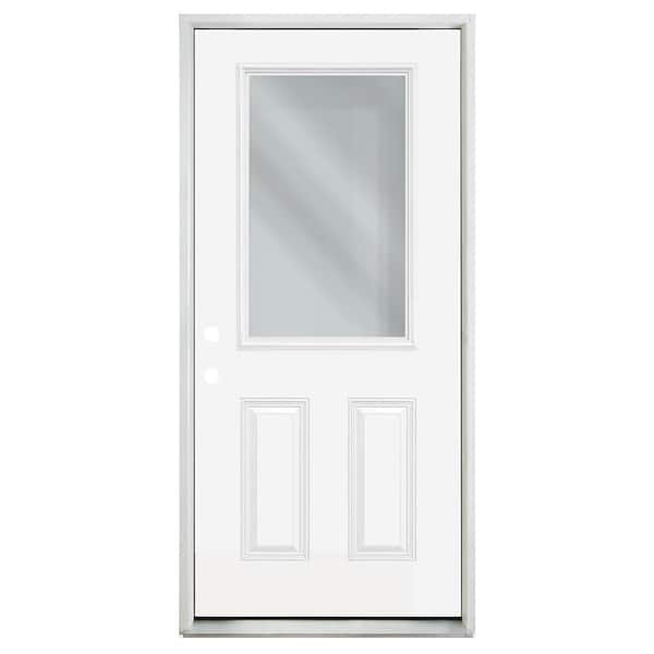 Builders Choice 36 in. x 80 in. Right-Hand/Inswing Half Lite Clear Glass Primed Steel Prehung Front Door 6-9/16 in. Frame and Brickmould