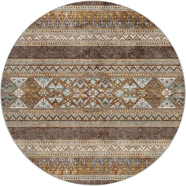 Dream Shag Premium Machine Washable Abstract ADS714 Chocolate 8 ft. x 8 ft. Round Rug