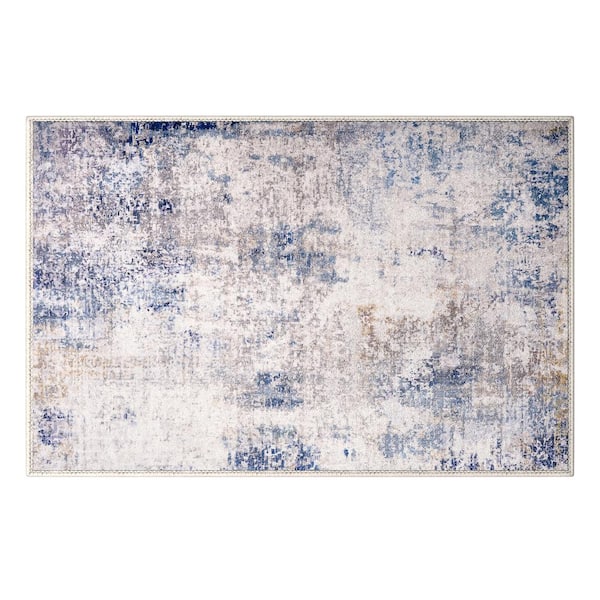 2 ft. x 3 ft. Blue Indoor/Outdoor Welcome Mat Rug for Entryway Machine Washable Non-Slip, Soft. Carpet w/ Rubber Backing