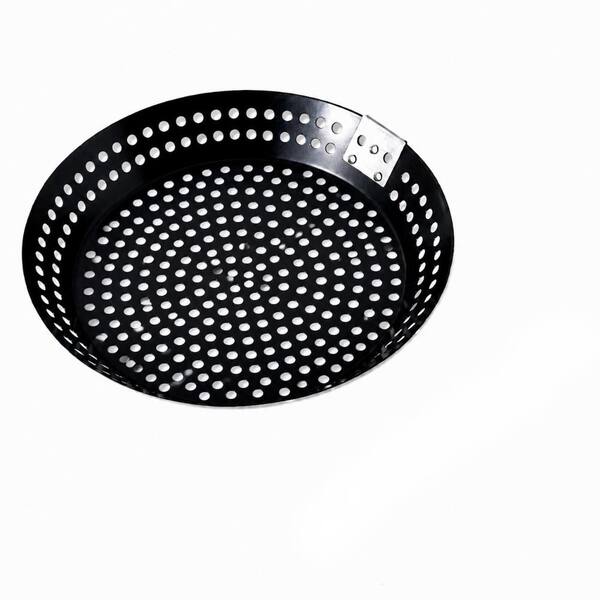 12 in. Round Nonstick Perforated Grill Topper Pan with Removable Handle, FDA Certified in Black