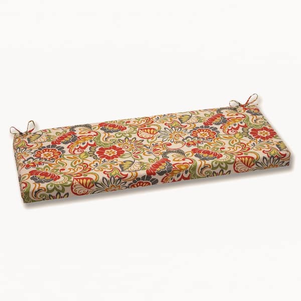 Pillow Perfect Floral Rectangular Outdoor Bench Cushion in Green