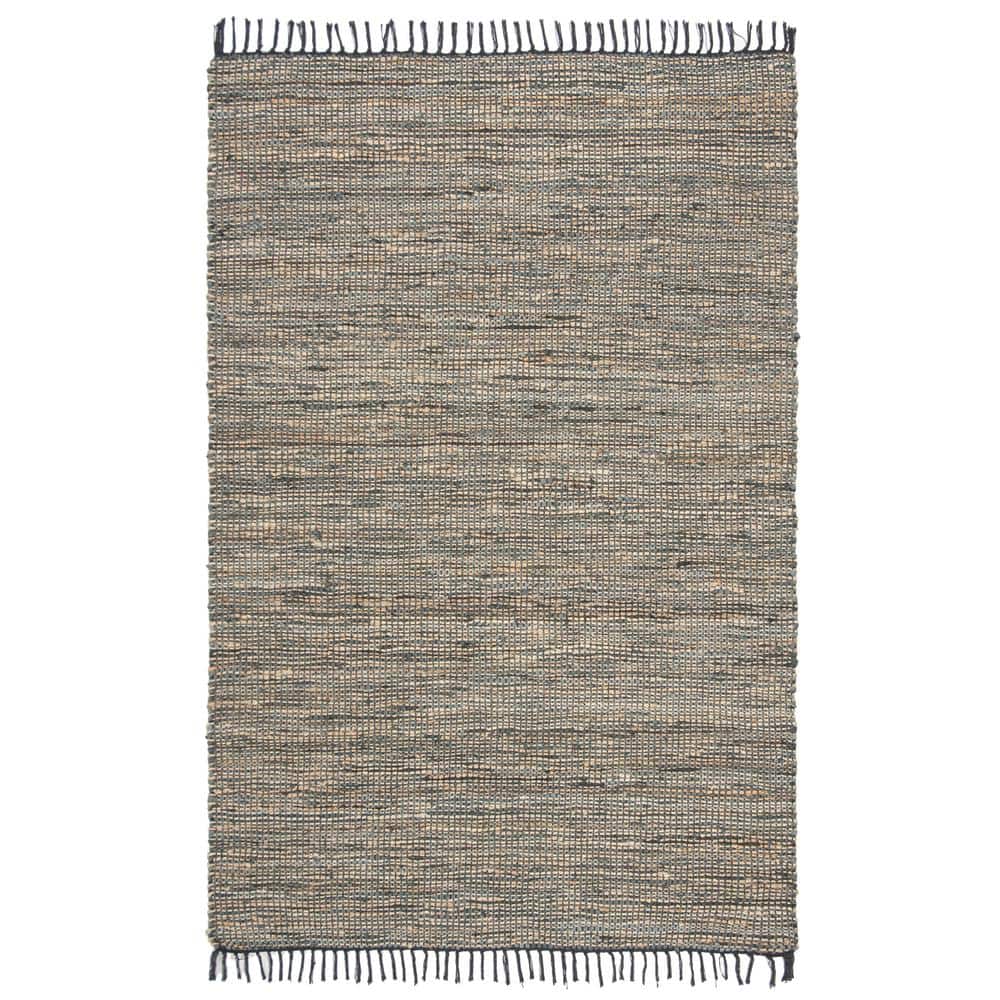 Edgy Elegance Gray Cowhide Handwoven Flatweave Area Rug - 5x8