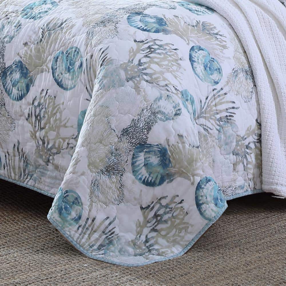 King Size Blue Cotton Reversible Quilt Set
