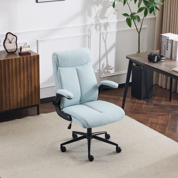 Winado Cotton and Linen Fabric Swivel Task Chair in Light Blue with Adjustable Arms