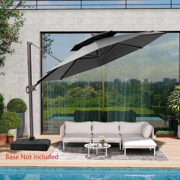 Pellebant Double Top 11.5 ft. Round Aluminum Heavy-Duty 360° Rotation Cantilever Offset Patio Umbrella in Dark Gray with No Base