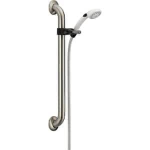 2-Spray Patterns 2.50 GPM 6.38 in. Wall Mount Handheld Shower Head with Adjustable Grab Bar in White