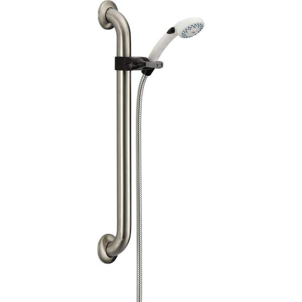 Delta 2-Spray Patterns 2.50 GPM 6.38 in. Wall Mount Handheld Shower Head with Adjustable Grab Bar in White