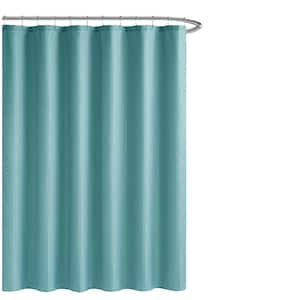 Solid Aqua 70 in. x 72 in. Textured Microfiber Shower Curtain Set with Beaded Rings