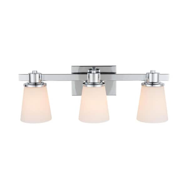 Home Decorators Collection 3-Light Chrome Bath Vanity Light with Bell Shaped Etched White Glass