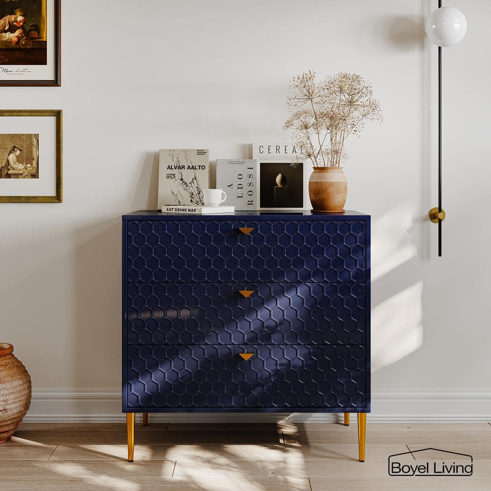 Blue Accent Storage Cabinet with 3-Drawer Chest