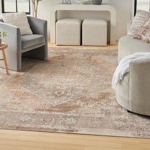 Astra Machine Washable Beige 7 ft. x 9 ft. Center medallion Traditional Area Rug