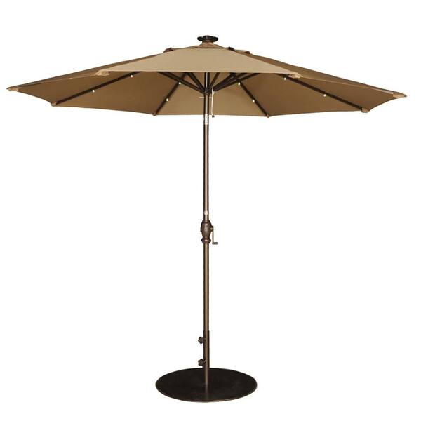Abba Patio 9 ft. Market Outdoor Umbrella with Tilt and Crank Patio Umbrella with Solar Powered 24 LED Lights in Brown