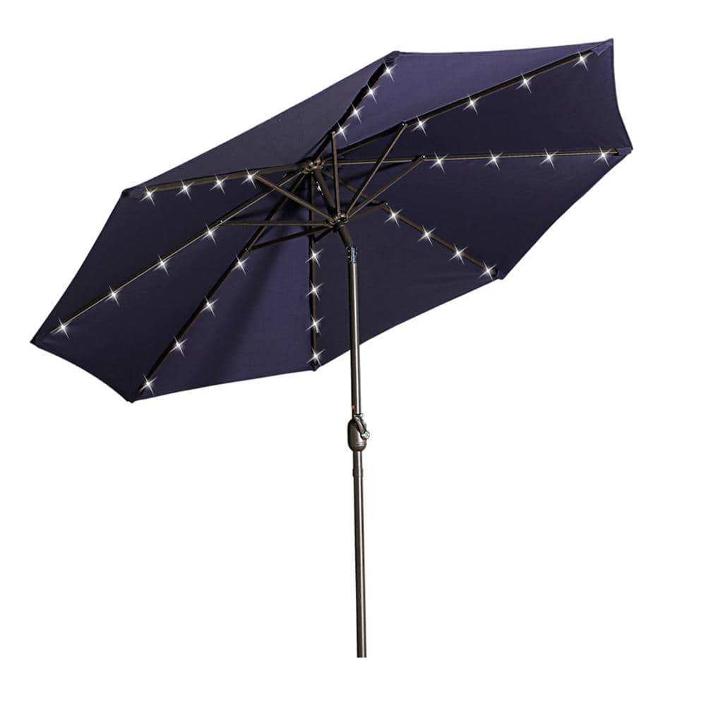 9 ft. Patio Umbrella Outdoor Market 32-LED Solar Umbrella with Tilt and Cra