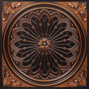 Rose Window Antique Copper 2 ft. x 2 ft. PVC Glue-up or Lay-in Faux Tin Ceiling Tile (40 sq. ft./case)