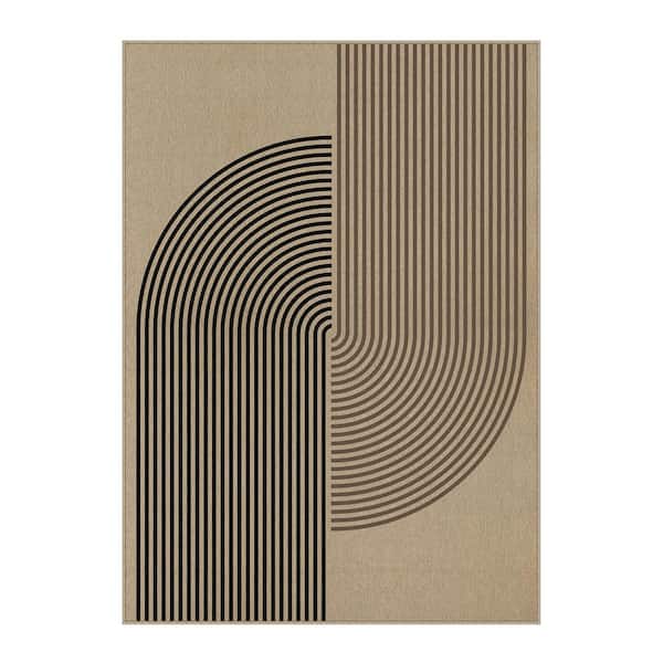 Keloni Linen-look Brown/Black 6 ft. x 9 ft. Geometric Area Rug