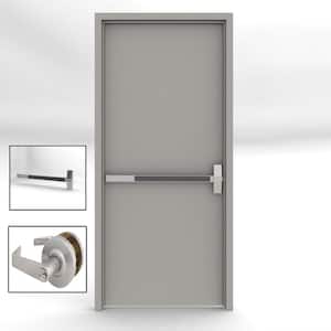 36 in. x 80 in. Gray Flush Exit Left-Hand Fire Proof Steel Prehung Commercial Door with Welded Frame