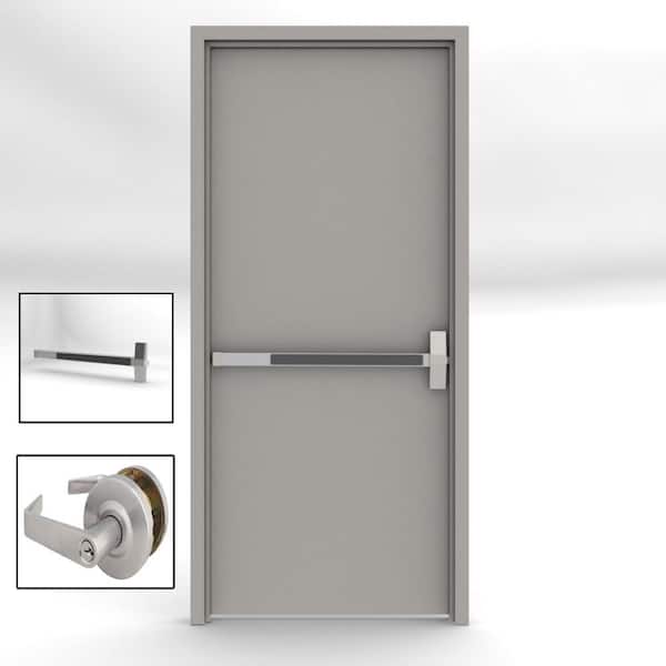 L.I.F Industries 36 in. x 80 in. Gray Flush Exit Left-Hand Fire Proof Steel Prehung Commercial Door with Welded Frame