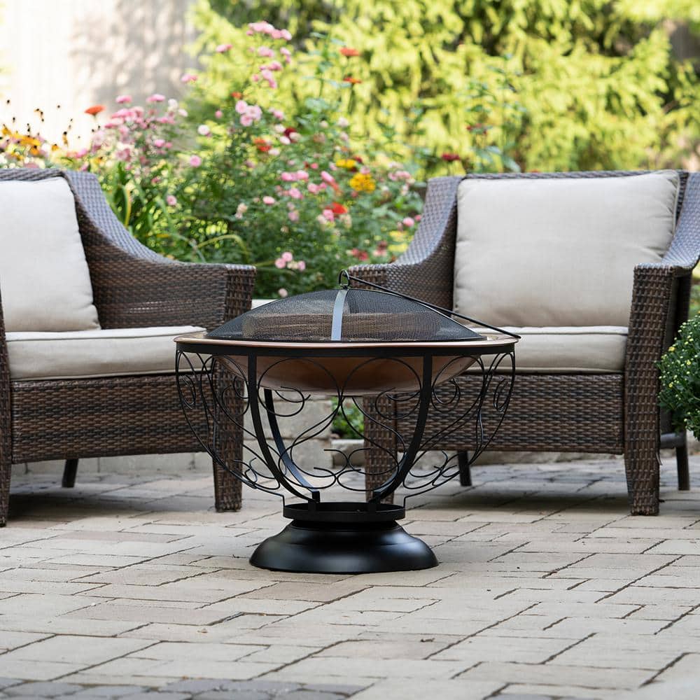 29" Black Round Steel Fire Pit with Porcelain Enamel Bowl