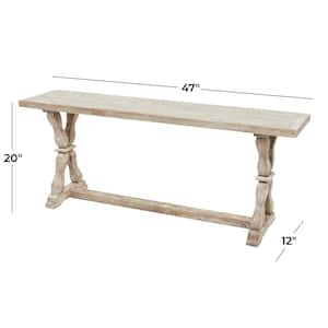 47 in. x 12 in. x 20 in. Brown Whitewashed Bench with Trestle Stand