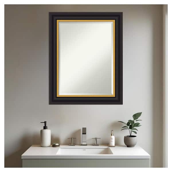 Sierra Black Brown 23.5 in. x 29.5 in. Beveled Modern Rectangle Wood Framed Bathroom Wall Mirror