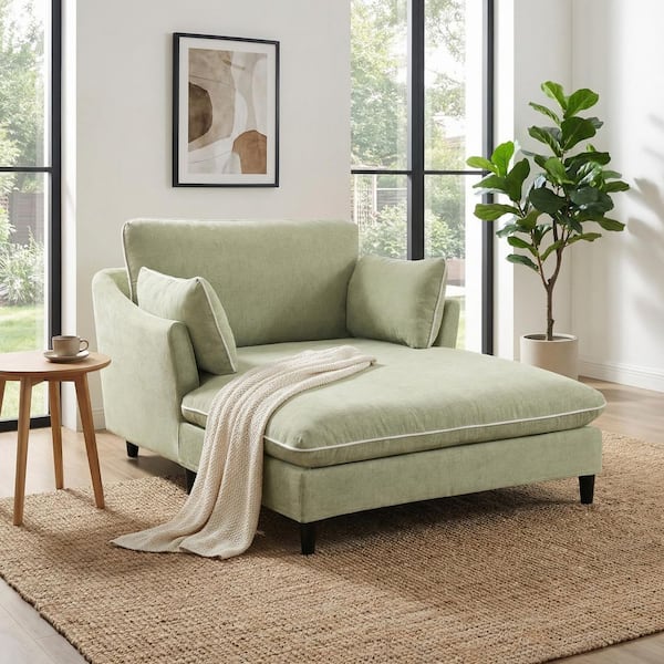 Harper & Bright Designs 51.2 in. Green Chenille Modern Chaise Lounge ...