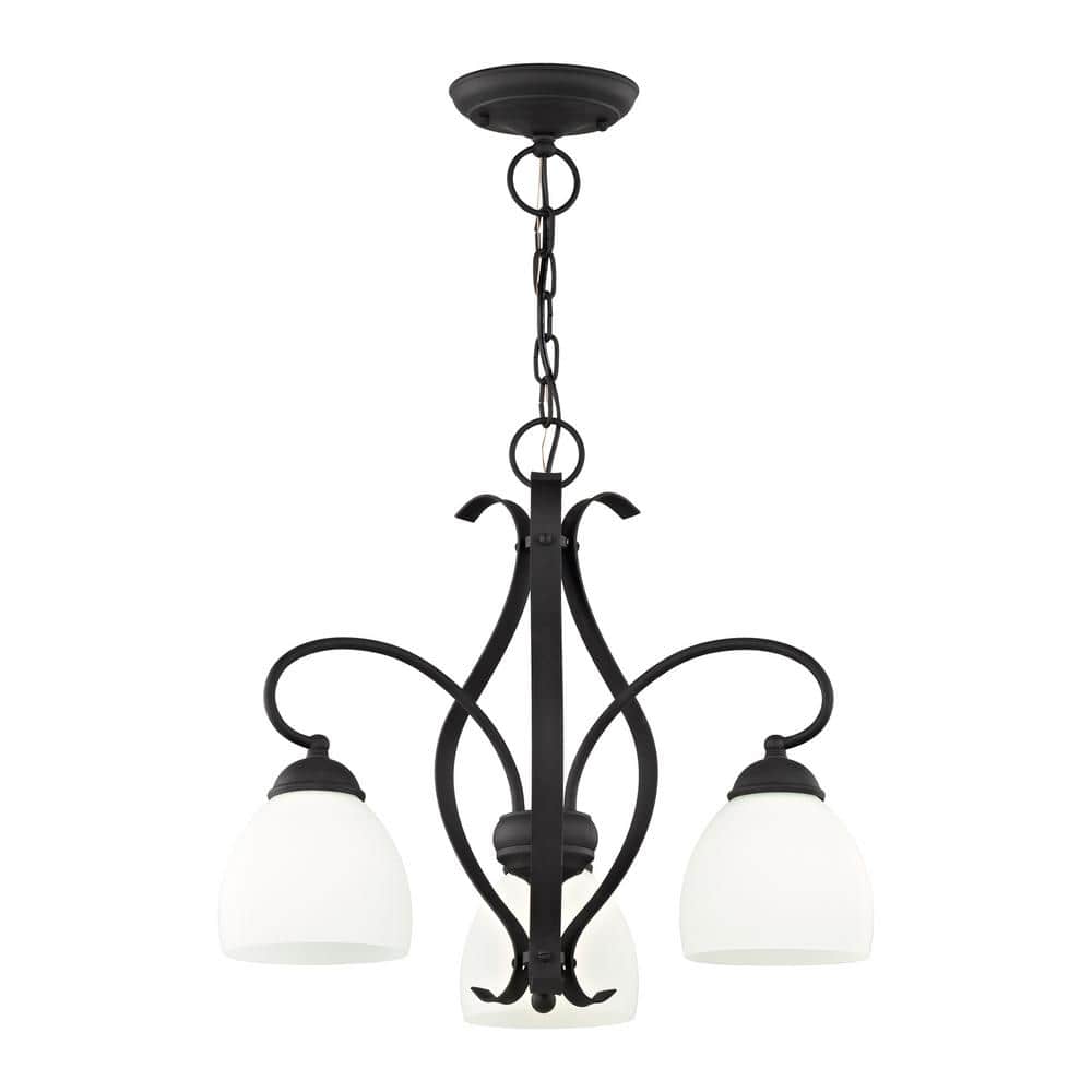 Black 3-Light Convertible Hanging Lantern with Hand Blown Satin White Glass