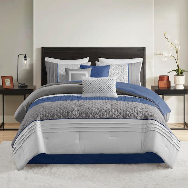 Denver 7-Piece Blue Microfiber Queen Comforter Set