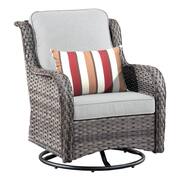 Joyoung Gray 9-Piece Wicker Patio Rectangle Fire Pit Conversation Set with Gray Cushions and Swivel Chairs