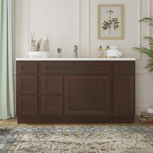 Vanity Art 60 in. W x 21 in. D x 32.5 in. H Bath Vanity Cabinet without Top in Brown