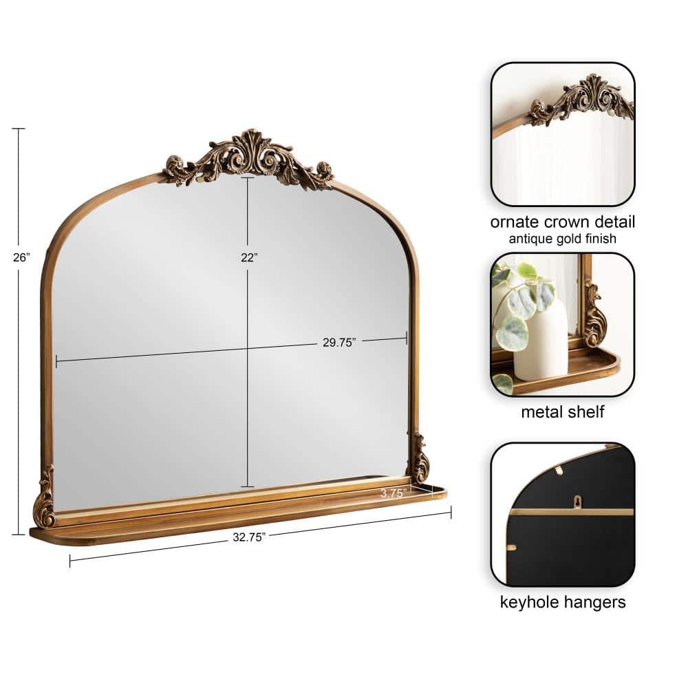Gold Baroque Arch Vanity Mirror with Shelf, 33 x 26