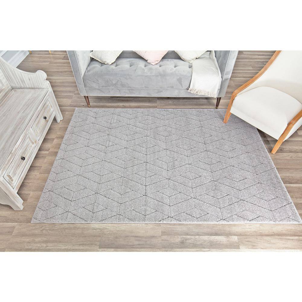 Gray Geometric Stain-Resistant Synthetic Area Rug 2' x 4'