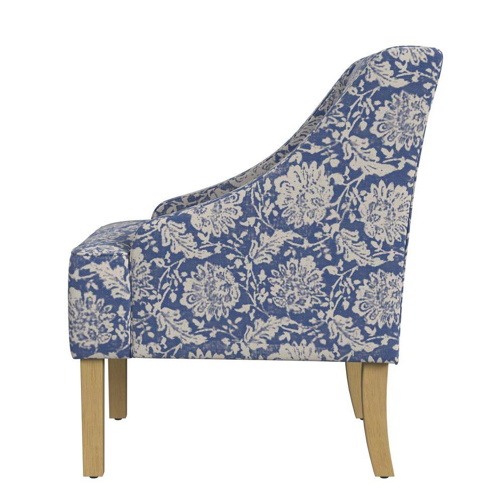 Light Blue Floral Upholstered Swoop Arm Accent Chair