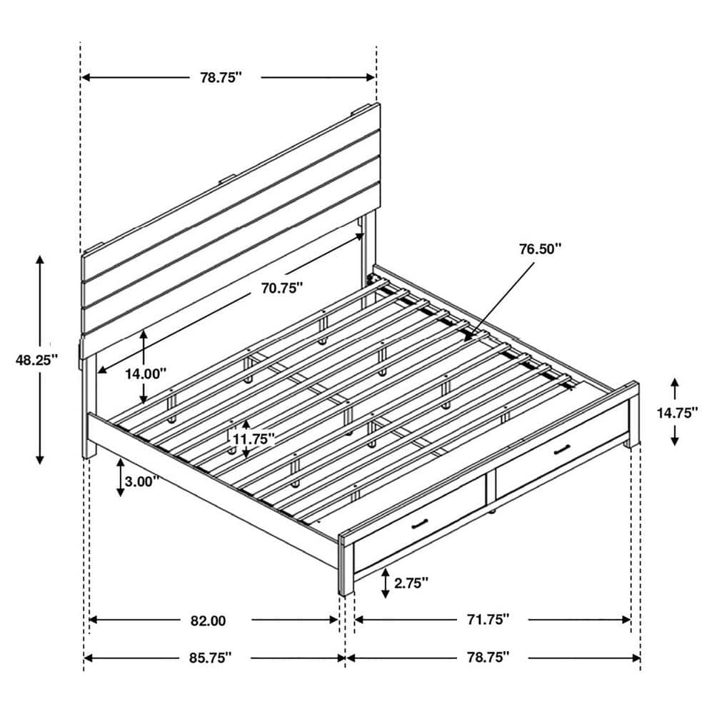 White King Wood Frame Storage Bed with Upholstered Headboard