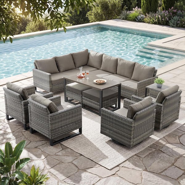 Valenta Gray 10-Piece Wicker Patio Conversation Set with Gray Cushions