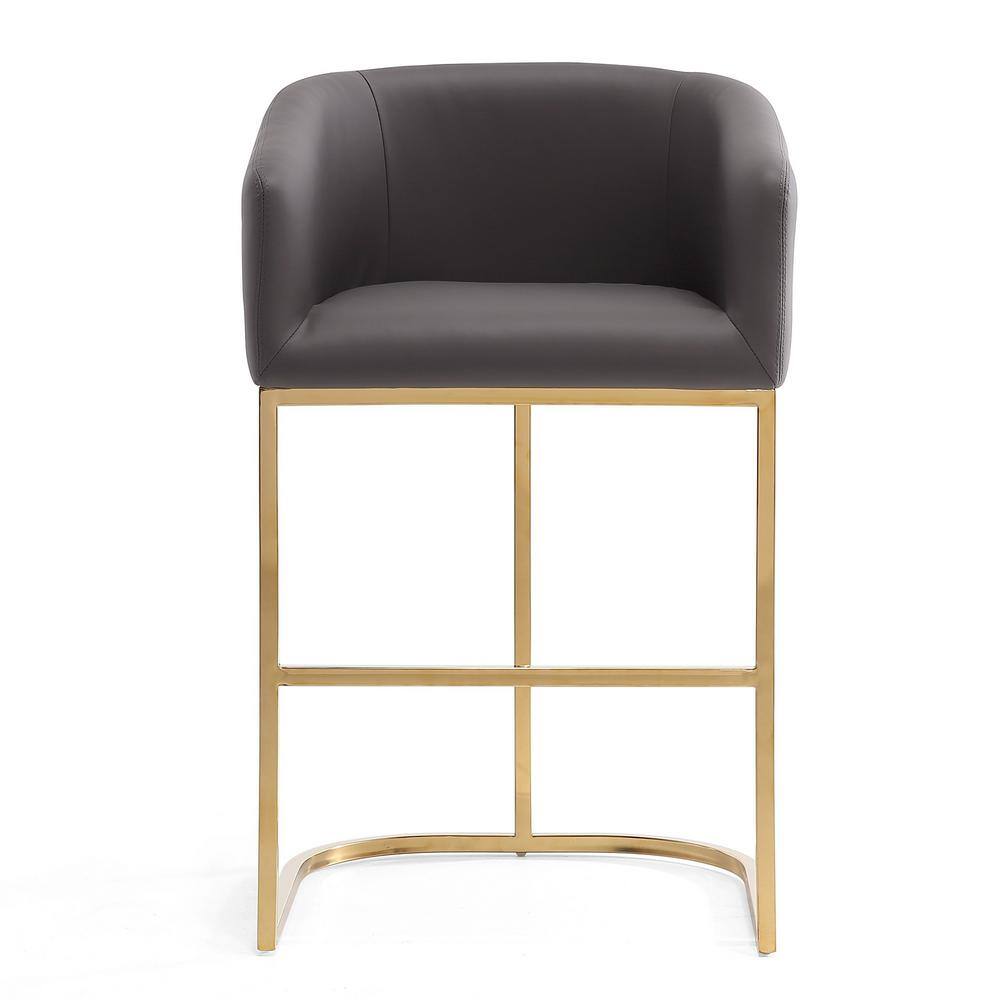 Set of 2 Gray Faux Leather and Gold Metal Counter Stools