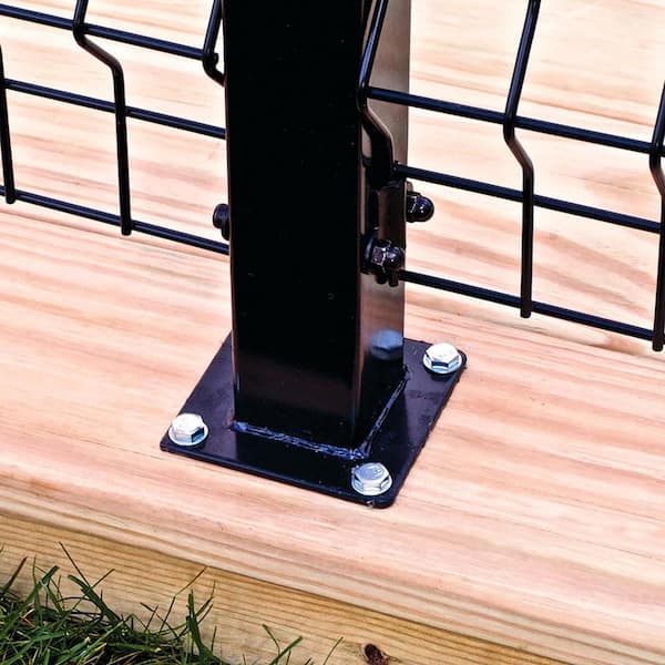 FORGERIGHT 74 in. H Deco Grid Black Steel Post with Flange, Cap, and Clips