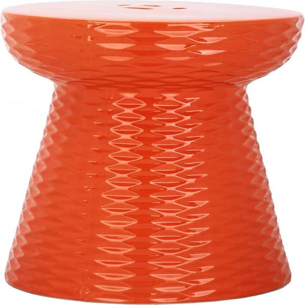 Glazed Ceramic Decorative Garden Stool, Orange