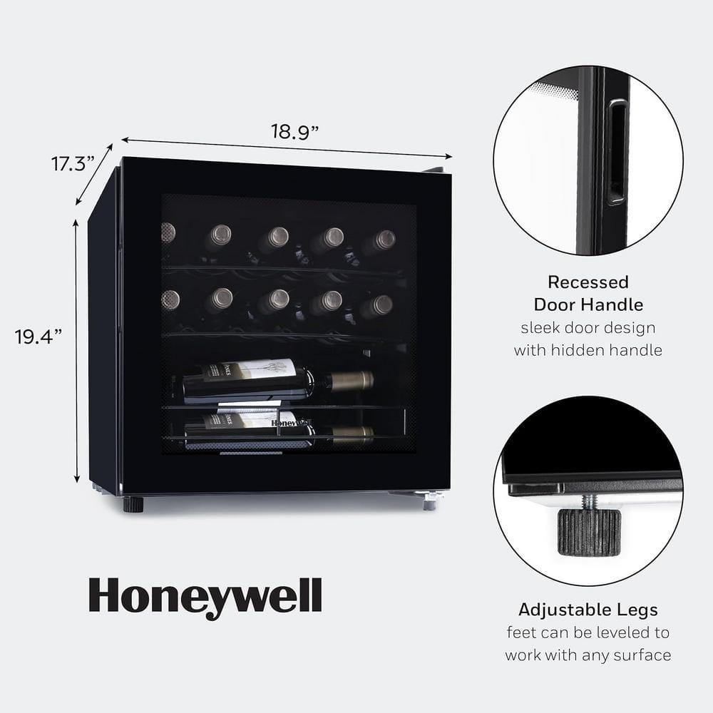 Black Freestanding 14 Bottle Countertop Wine Cooler with Glass Door