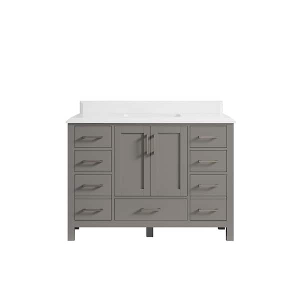 Willow Collections Malibu 48 in. W x 22 in. D x 36 in. H Bath Vanity in Gray with Cove Edge White Quartz Top